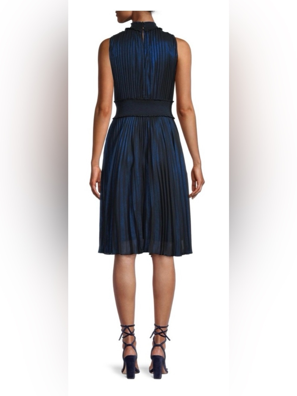 NWT Nannette Navy Pleated Sleeveless Midi Dress